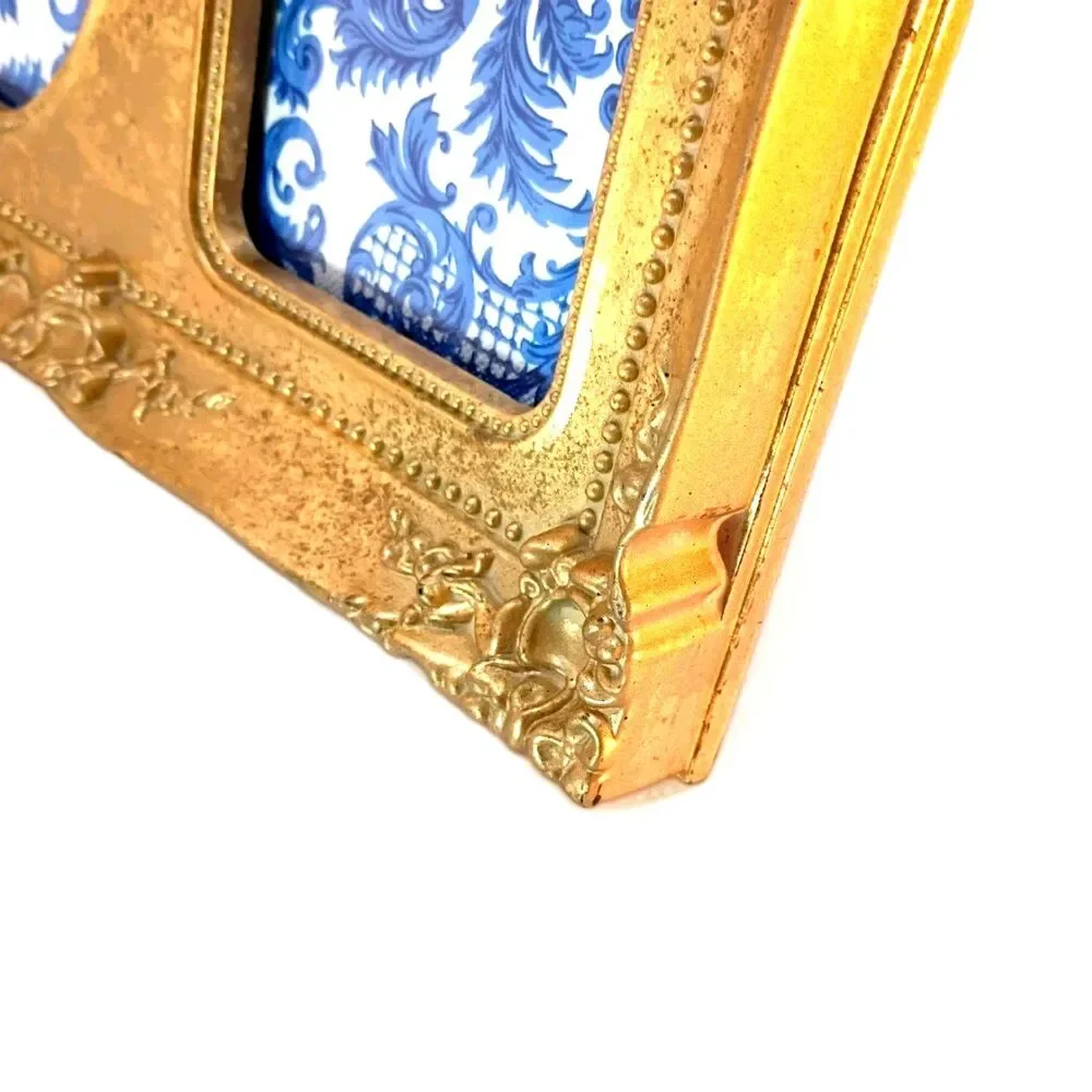 Large Gold Gallery Frame, Wall or Table Mount, 7 photo slots, 15x12
